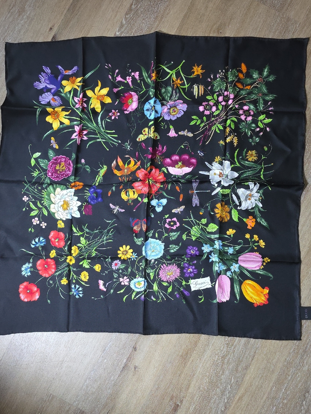Black Floral Silk Scarf